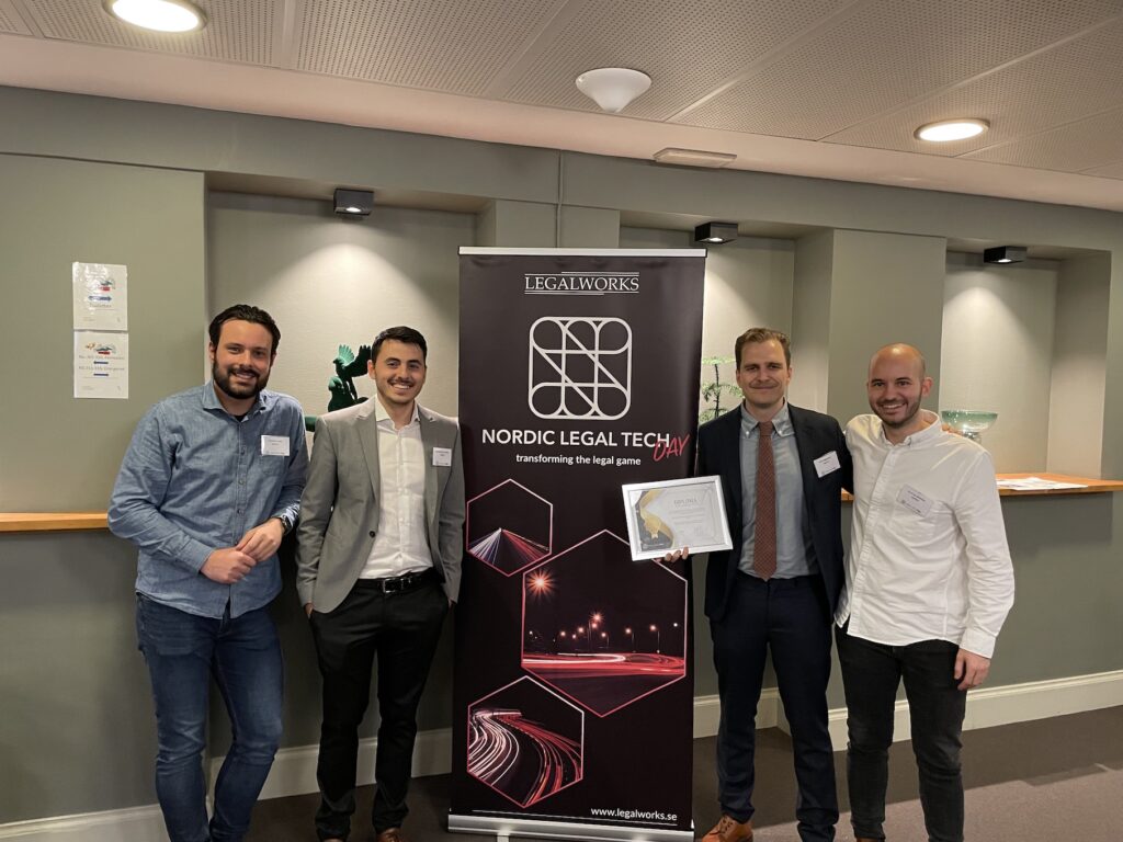 Eperoto team with the award during the Nordic Legal Tech Day in Stockholm.
